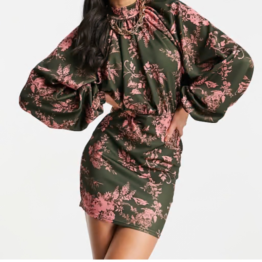ASOS Green and Pink Floral Dress